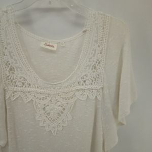 Anthropologie Deletta Ivory White Lace Applique Semi Sheer Knit Top S